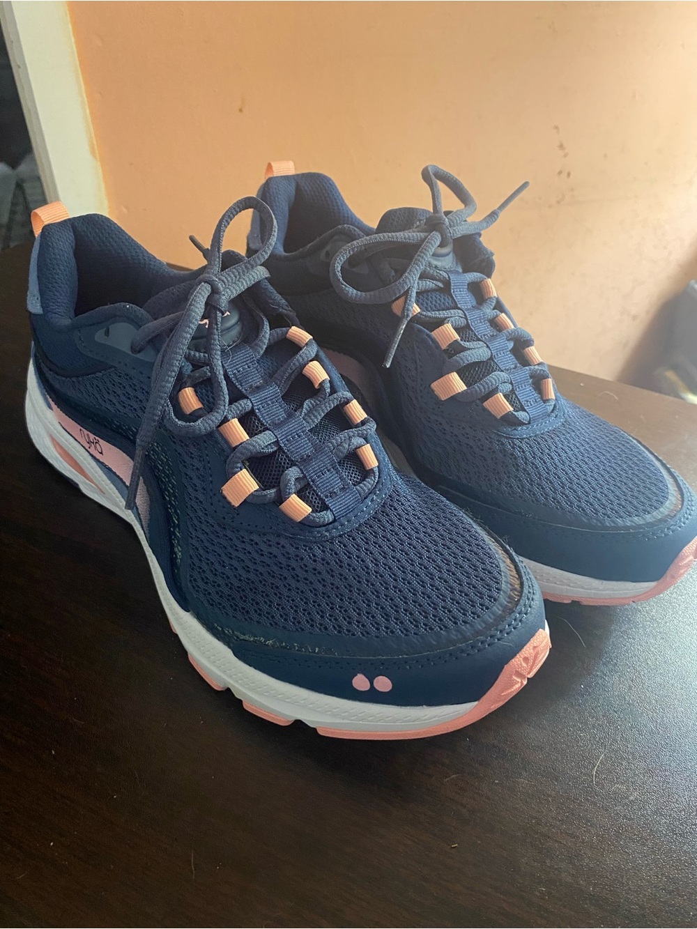 Ryka Navy and Peach Lace-Up Athletic Sneakers